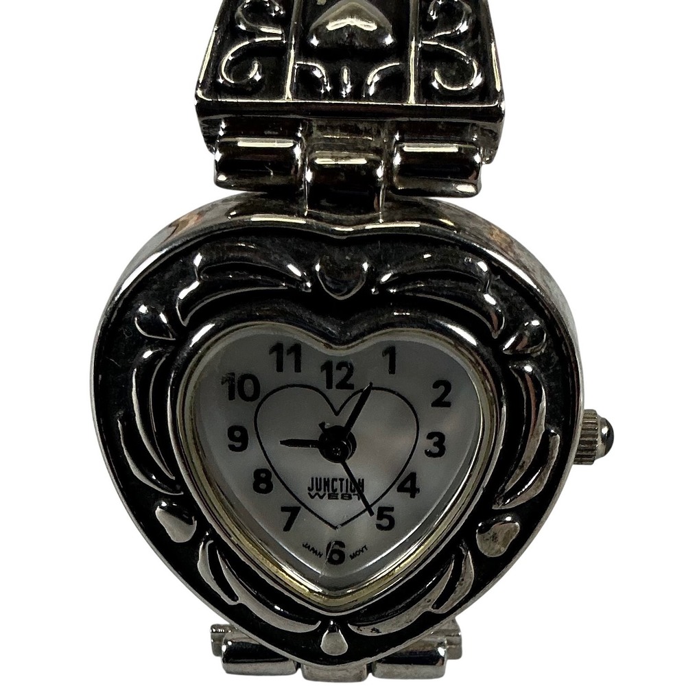 Heart Watch‎ Silver Tone Stretch Bracelet Vintage Style
